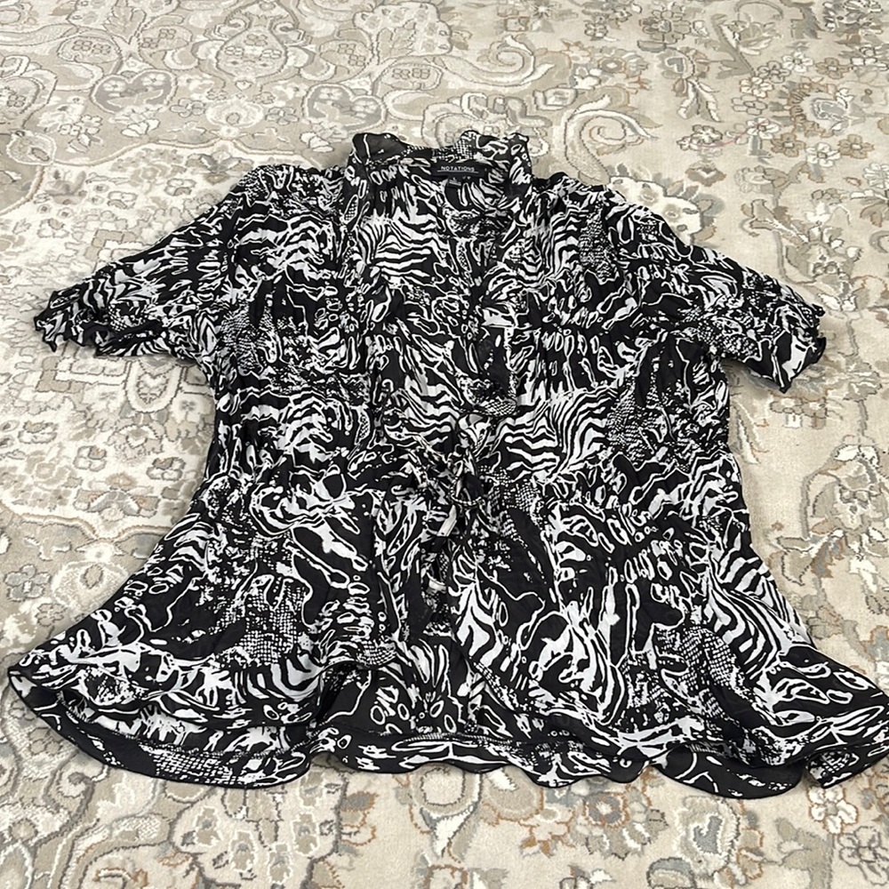 NOTATIONS sheer tie on black and white top/cover up cardigan size L
